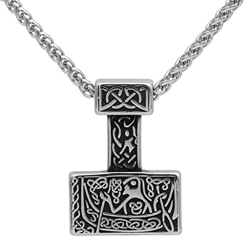 AHTCPO Nordische Wikinger Kette Für Männer, Vintage Thor Hammer Edelstahl Mjolnir Amulett Anhänger, Schmuck mit Geschenktüte