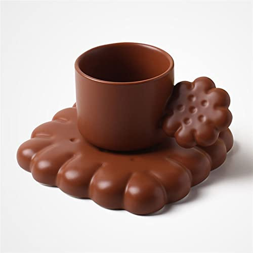 Milk Cup Creative Cute Biscuit Ceramic Coffee Cup with Biscuit-Shape Tray Handmade Tea Latte Milk Mug Plate Elegant Wedding Birthday Gift Tea Cup (Color : D)