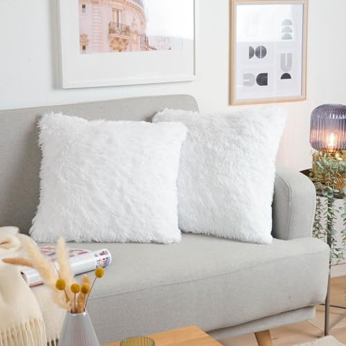 Blumtal 2er Set Kuscheliger Kissenbezug 40x60 cm - Dekokissen aus Kunstfell mit Reißverschluss weiche Kissenhülle - Flauschiger Bezug für Sofakissen Couchkissen, Oeko-Tex Zertifiziert, Weiß