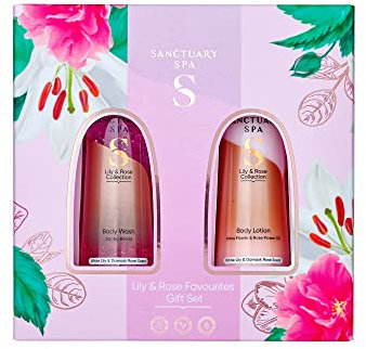 Sanctuary Spa Gift Set, Lily and Rose Gift For Women, Birthday, Christmas, Vegan and Cruelty Free 300 ml