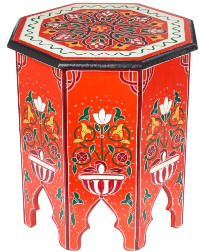 Marrakesh Side Table Bedside Table Made of Wood 50 cm Large Table Stool Gargar Red Oriental Decoration
