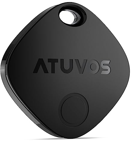 ATUVOS Tracker Bluetooth Item Finder, Compatible with Apple Find My (iOS Only), Replaceable Battery, IP67 Waterproof, for Keys, Luggages, Suitcases, Wallets, Bags, 1 Pack, Black