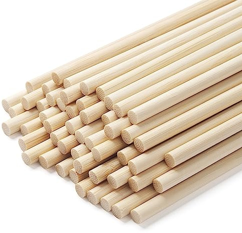 Wooden Dowels Wooden Sticks for Crafts 6 x 300 mm, 50 PCS Wood Dowel Rods, Unfinished Bamboo Sticks for Crafting, Round Macrame Dowels, Wood Sticks for Tiered Cake Support, Wedding Ribbon Wands