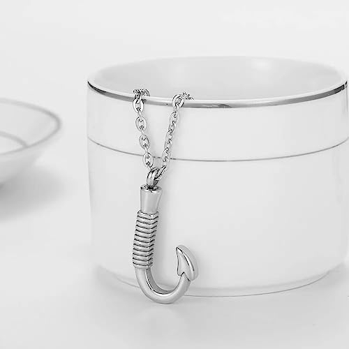 Halskette mit Anhänger Angelhaken Feuerbestattung Halskette für Asche Angelhaken Urne Schmuck Gedenkanhänger Andenken für Männer Schmuck Geburtstagsgeschenke für Frauen und Männer