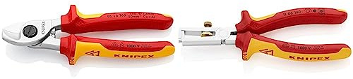 Knipex Kabelschere verchromt, isoliert mit Mehrkomponenten-Hüllen & Abisolierzange mit Öffnungsfeder, universal verchromt, isoliert mit Mehrkomponenten-Hüllen, VDE-geprüft 160 mm 11 06 160