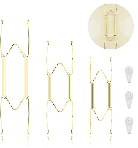 Lot de 3 cintres muraux en acier inoxydable, 15,2 cm, 20,4 cm, 20,4 cm, 25,4 cm, support d'assiette robuste avec 3 crochets muraux, compatibles avec assiettes décoratives antiques et arts artistiques