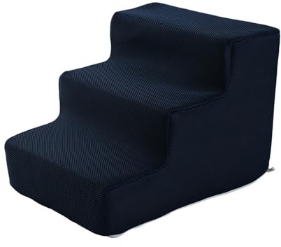 PETSOLA Escalera para Perros Pequeños con Peldaños Desmontables Tejido Resistente a Desgaste Cubierta Fácil de Quitar Y Material Antideslizante Adecuada para, S 3 Pasos Azul Oscuro