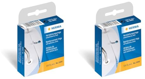 HERMA 5899 Verstärkungsringe auf Rolle (Ø 12 mm, Folie, matt) selbstklebend, reißfest, permanent haftende Lochverstärker, 500 Stück in Spenderbox, weiß (Packung mit 2)