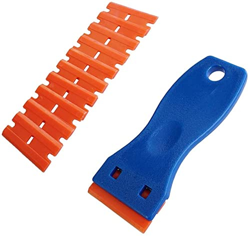 DELURA Mini-Kunststoffklingenschaber, Klebstoffentferner mit zweischneidiger Klinge, 10 Stück, for Entfernen von Aufklebern/Aufklebern/Etiketten von Windschutzscheibe, Glas, Boden, Wand/81