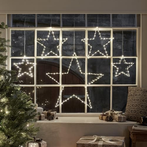 Lights4fun Dual LED Stern Silhouetten Lichtervorhang mit Timer Strombetrieben Weihnachtsdeko Außen Beleuchtete LED Fensterdeko Stern