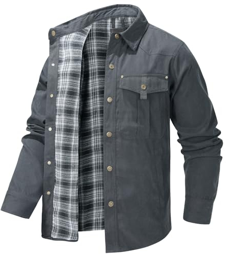 liaddkv Esercito Inverno Uomo Inverno Bottone Sottile Manica Lunga Giacca Vintage A Scacchi Capp, grigio., XL