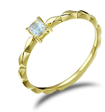 Lieson Freundschaftsringe Frauen, 14K 585 Gold Ring Damen Vintage Solitär Quadratisch Mondstein Hochzeitsringe Gelbgold Große 57 (18.1)