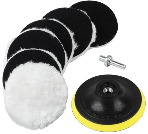 6 Pcs Car Polishing Pads for Drill, 4 Inch Wool Polishing Pads Buffing Pads, Car Wool Polishing Buffing Waxing Wheel Disc Pads for Drill Buffer Attachment, with M10 Drill Adapter & Back Pad