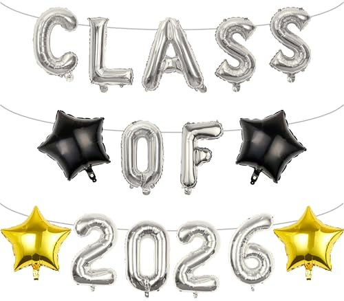 Pargleev Luftballons Klasse 2025 mit Stern hängende Folienballons Brief für High School College Glückwunsch Abschluss Glückwunsch Party Dekorationen Silber