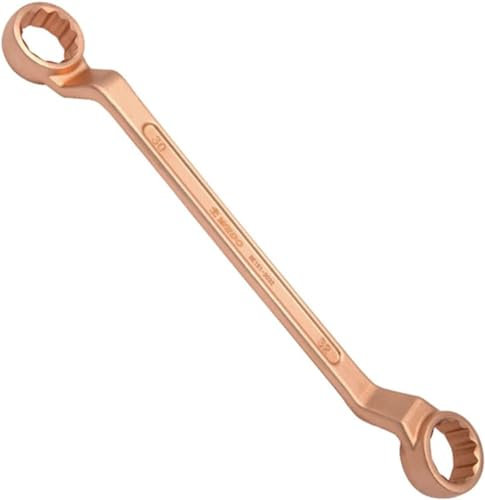 WEDO Clé à fourche double sans étincelle à 30 degrés, métrique 16 x 18 mm, longueur 220 mm, cuivre béryllium, non magnétique, norme DIN, certificat BAM et FM