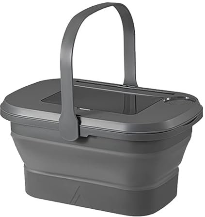 YLSZHYR 18L Picknickkorb, Zusammenklappbare Camping-Aufbewahrungsbox mit Tablett, Tisch für Wein, Lebensmittel, Getränke, Faltbare Aufbewahrungsbehälter, Würfelboxen mit Deckel,(Grau)
