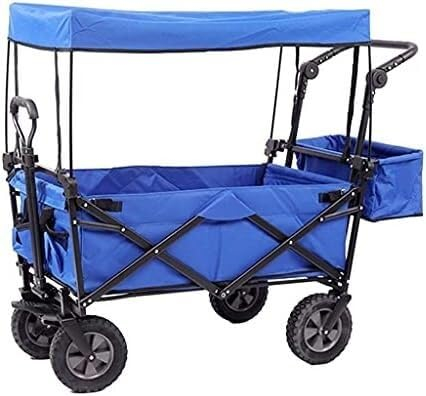 LXYDPZ Einkaufswagen Outdoor Folding Utility Wagon Klappbarer Bollerwagen mit Dach, Gartenwagen mit Bremsen, All-Terrain-Campingwagen Bollerwagen
