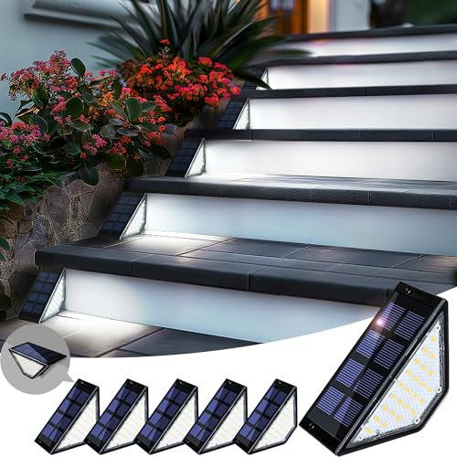 Solpex Lot de 6 lampes solaires étanches pour escaliers, marches, clôtures, cour, patio et allée (blanc froid, noir)