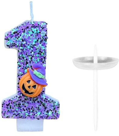 Bougies d'anniversaire en forme de citrouilles d'Halloween en forme de chiffre 1 - Thème imprimé citrouilles d'Halloween - Bougies d'anniversaire - Chiffres - Décoration de gâteau d'anniversaire pour