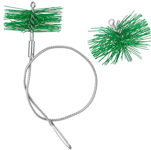 Perthlin 2 Pezzi di Scopa per Camino con 1 Asta di Spinta 1 m, Spazzola per Tubi Stufa Diametro 16 cm Scopa per Camino in Plastica Asta Flessibile in Acciaio Inossidabile Spazzola per Canne Fumarie