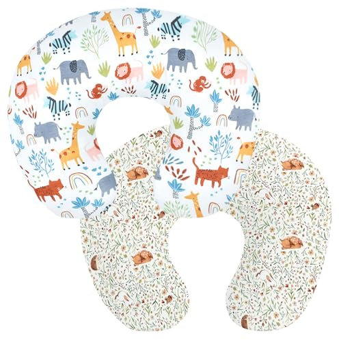 Winmany Paquete de 2 Fundas de Almohada extraíbles para Lactancia, para niños y niñas, cómoda, Transpirable y Lavable, 22.5 x 18 Pulgadas (Animales y bosques)