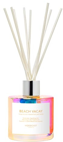 Moodcast Beach Vacay Reed Diffuser - Luxury Scent Diffuser for Home, Fragrance for Bedroom & Bathroom - Mango Blossom, Coconut & Palm Leaf, 8 Reeds, Clean Ingredients - 3.4oz