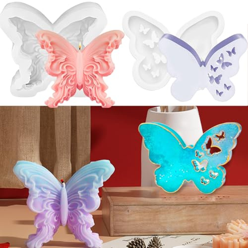 2 Moldes De Silicona 3d Para Velas,Molde De Vela De Silicona De Mariposa,Molde De Escayola Para Mariposa,TamañO Grande Para Manualidades,JabóN,Pastel,Aromaterapia,Cera De Abejas