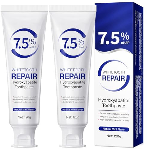 Hydroxyapatite Toothpaste, Hydroxyapatite Enamel Repair Toothpaste (2 Pack) - Fluoride-Free with 7.5% Hydroxyapatite, Gentle Mint Flavor, Soothes Sensitive Teeth, Whitens While Protecting