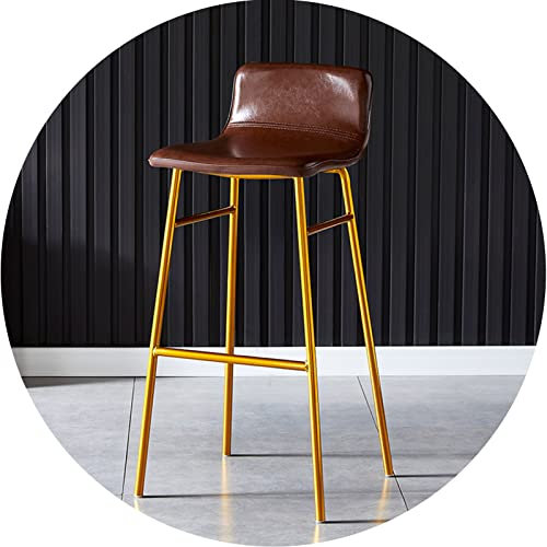 Elegant Brown PU Leather Bar Stools with Gold Frame Metal Footrest & Non Slip Mat Stylish Kitchen Counter Chairs for Home Dining Room (75 cm High)