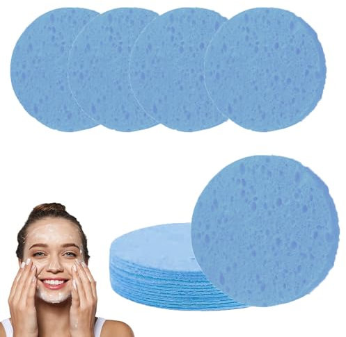 10 Count Facial Sponges Cleansing, Compressed Face Sponges Cleansing Natural Wood Pulp for Makeup Removal Exfoliating(2.5 Inch) (Blue)