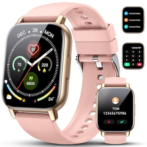 Poounur Smartwatch Damen mit Bluetooth Anrufe, 1.95 HD Touchscreen, Fitnessuhr mit Pulsuhr/Schlafmonitor, 112+ Sportmodi Fitness Tracker mit Schrittzähler IP68 Wasserdicht Watch für Android iOS Gold
