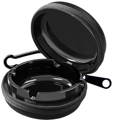 FEMONGY taschenaschenbecher geruchsdicht, reiseaschenbecher,taschen aschenbecher, taschenaschenbecher für unterwegs,Lässt sich leicht öffnen,großes Fassungsvermögen,geeignet für Reisen(Reines Schwarz)