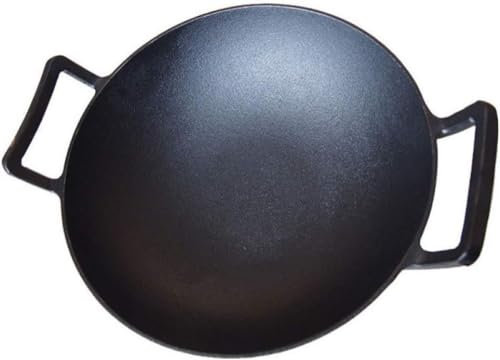 Padella wok non rivestita con fondo rotondo con manico di aiuto tradizionale padella in ferro (A 34 cm)