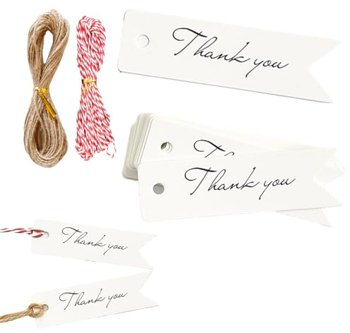 100 etiquetas de regalo de agradecimiento, etiquetas blancas de agradecimiento con cuerda, etiqueta de papel para manualidades, boda, regalos de San Valentín