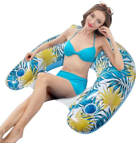 Gupcaqosjw Luftmatratze Pool, 115 X 85 cm Wasserhängematte, Aufblasbares Schwimmbett, Schwimmender Stuhl, Schwimmsitz Mit Getränkehalter, Poolsitz, Sonnenstuhl, Wasser Relaxstuhl