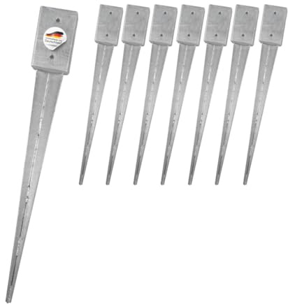 8x Bodenanker, 121x121x750 mm, verzinkt, für Kanthölzer | zum Einschlagen ins Erdreich, ohne Betonieren