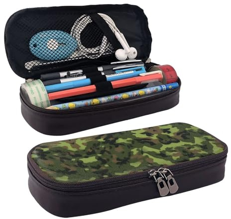 WOPQS Army Digital Camouflage Leather Pencil Case Pen Stationery College Pouch Holder Box Organizer
