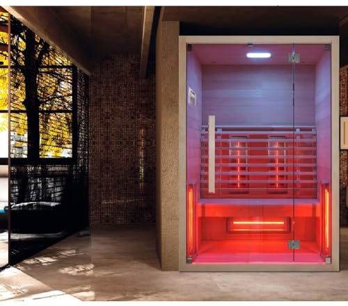 Bagno Italia Sauna de infrarrojos de 120 x 100 cm, 5 radiantes, full spectrum, cromoterapia, Bluetooth