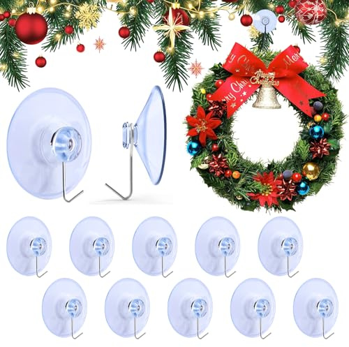 Crochet Ventouse Transparent, Lot de 12 Petites Ronde Ventouses avec Crochets Métal pour Salle de Bain, Vitre, Serviette, Cuisine et Maison, Lumineuses, Décoration de fête de Noël et Halloween, 40mm