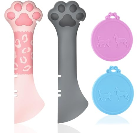 wlsvega 4 Pièces CuillèRe Pour Chat,2 CuillèRes De Canette,Lot De 2 CuillèRes à Nourriture Pour Chat,Forme De Patte Mignonne,Ouvre-BoîTe Multifonctionnel Pour Les Aliments Humides(Gris Bleu Poudré)