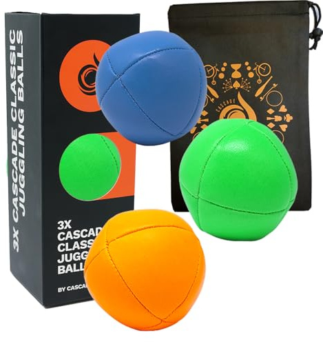 3 x Pro 105 g Cascade 8 Panel Thud Jonglierbälle & Tasche – Set mit 3 Jonglierbällen (Blau, Grün, Orange Mix)
