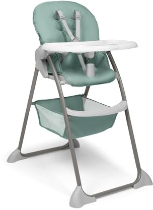 hauck Sit N Fold – Chaise Haute Bébé Pliable dès 6 Mois jusqu’à 15 kg, Harnais 5 Points, Dossier et Tablette Réglables, Plateau avec Porte-Gobelet et Rebord, Grand Panier - Dusty Mint