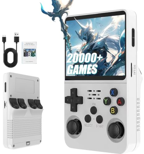 R36S Retro Handheld Games Console, 20,000+ Classic Games Portable Pocket Video Player with 3.5 Inch HD Screen, Open Source Linux System Screen for Teens and Adults (White 64G)