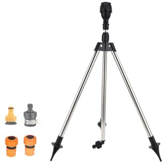 Aspersor giratorio de jardín de 360 pulgadas en base de trípode ajustable, adaptador de manguera de 3/4 pulgadas para patios, invernaderos, riego de parterres, conexión de riego múltiple