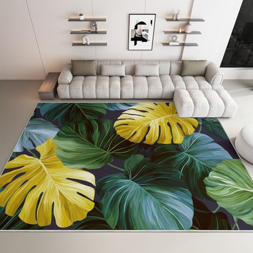 Generico Tappeto Camera Da Letto Pianta Tropicale Foglie Monstera Deliziosa, Soggiorno Tappeti Antiscivolo Lavabile Pelo Corto, 60 X 90 Cm Verde Scuro Per Bambini Adulti Adolescenti Ragazzi Ragazze