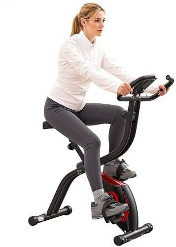 Bicicleta estática plegable con 16 niveles de resistencia magnética, monitor LCD y medición del pulso de mano, cómodo cojín de asiento, capacidad de carga de 120 kg para entrenamiento cardiovascular