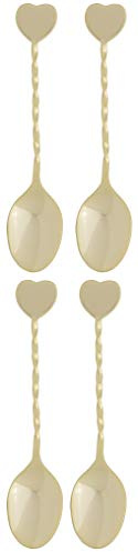 HIC Kitchen Demi Spoon Set, Heart Design, Gold Plated Stainless Steel, Set of 4