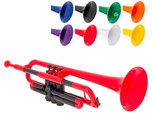 pTrumpet Plastic Trumpet with 3C and 5C Mouthpiece and Carry Bag - Bb Student - Red