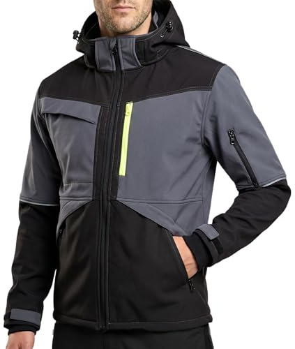 Stenso Prisma Giacca softshell impermeabile da uomo - giacca da lavoro impermeabile elasticizzata da uomo con tasche multifunzionali - giacche da esterno elasticizzate da uomo Nero/Grigio 3XL
