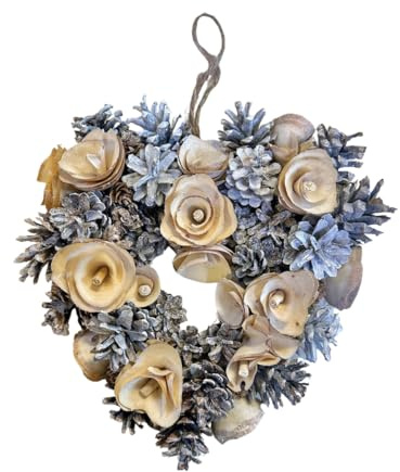White Pinecone Heart Wreath